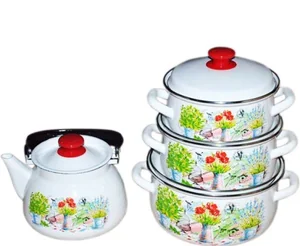 КМК Набор кастрюль (7пр.) Флорис белый