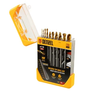 Denzel Набор сверл по металлу, 1-10 мм, HSS-Tin, Golden Tip, 10 шт 72316