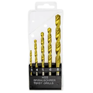 Matrix Набор нитридтитановых сверл по металлу, 3-4-5-6-8 мм, HSS, 5 шт, пластиковая коробка, цилиндрический хвостовик 72383