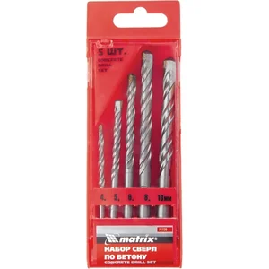 Matrix Набор сверл по бетону, 4-5-6-8-10 мм, пластиковый кейс, 70730