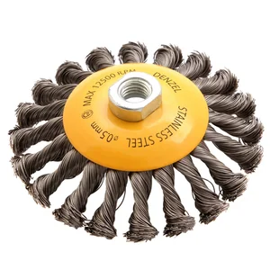 Denzel Щетка для УШМ, 125 мм, "Тарелка", крученая нержавеющая проволока 0.5 мм, М14 746113