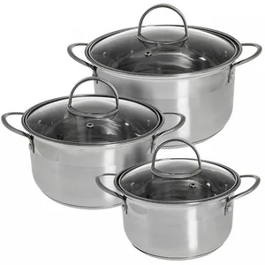 WEBBER Набор посуды 6 предметов: 3 кастрюли (1,9 л, 2,7 л, 3,7 л) из нержавеющей стали со стеклянными крышками BE-629/6