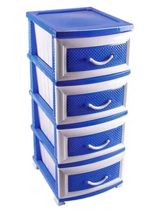 РОССПЛАСТ Комод 4 секции Дельфин ТЕМНО ГОЛУБОЙ/БЕЛЫЙ РП-411