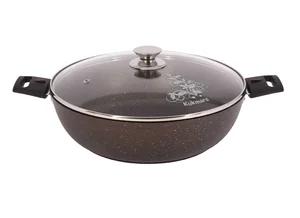 Кукмара Сотейник 30/8,5 см с антипригарным покрытием (кофейный мрамор) со съемными ручками, со стеклянной крышкой смк308а