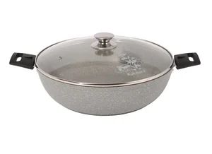 Кукмара Сотейник 30/8,5 см с антипригарным покрытием (светлый мрамор) со съемными ручками, со стеклянной крышкой смс308а