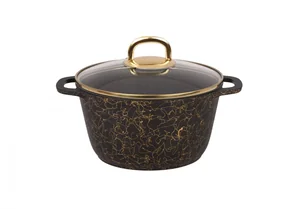 KUKMARA Кастрюля 4,5л со стеклянной крышкой, АП линия Грация (черный/золото) кчз45а