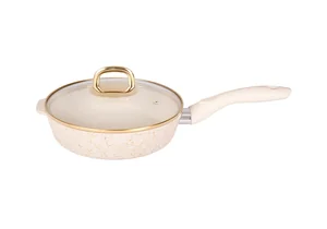 Кукмара Сковорода 22 см с ручкой, со стеклянной крышкой АП линия Грация (белый/золото) сгбз221а