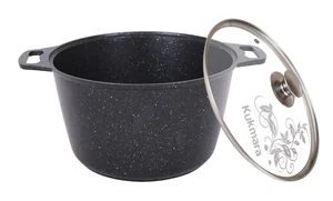 KUKMARA Кастрюля 10л с антипригарным покрытием (темный мрамор) со стеклянной крышкой кмт102-1а