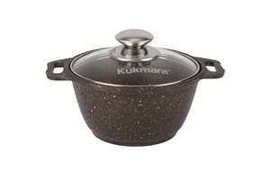 KUKMARA Кастрюля 1л с антипригарным покрытием (кофейный мрамор) со стеклянной крышкой кмк12а