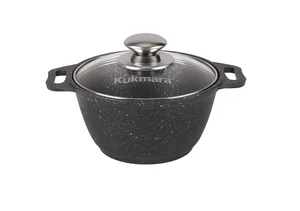 KUKMARA Кастрюля 1л с антипригарным покрытием (темный мрамор) со стеклянной крышкой кмт12а