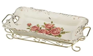 Lefard Блюдо На Металл.подставке Корейская Роза 28*16 См. Высота=7 См. 126-527