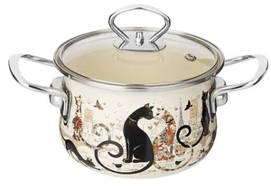 Lefard Кастрюля Эмалированная Agness Со Стеклянной Крышкой Серия Парижские Коты, 1.5 Л, 16*10 См. 915-150