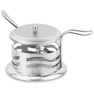 Mallony Сахарница с крышкой и ложечкой, DOLCE, объем 250 мл, стеклянная, в корпусе из нерж стали (волна) 005489-SK