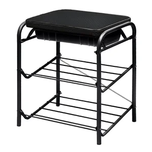 НИКА Банкетка с мягким сиденьем и двумя полками для обуви БП1-1/Ч черный