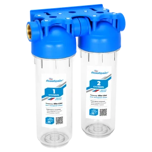 Аквабрайт Двухступенчатый  магистральный  фильтр стандарт SLIM LINE. Прозрачный корпус АБФ-2 3/4