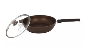 Кукмара Сковорода 24/6 см с антипригарным покрытием (кофейный мрамор), со съемной ручкой и стекл. крышкой смк24604а