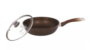 Кукмара Сковорода 26/6 см с антипригарным покрытием (кофейный мрамор) с ручкой и стеклянной крышкой смк26603а