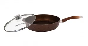 Кукмара Сковорода 28/6,5 см с антипригарным покрытием (кофейный мрамор) с ручкой и стеклянной крышкой смк284а