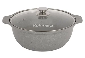KUKMARA Кастрюля-жаровня 5л диаметром 28см со стеклянной крышкой, АП (светлый мрамор) жмс528а