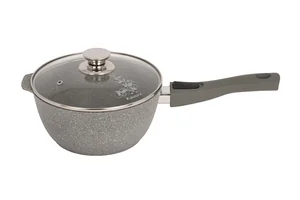 Кукмара Ковш 2,2л с антипригарным покрытием, со съемной ручкой, стеклянной крышкой (светлый мрамор) кмс0225а