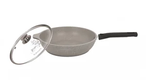 Кукмара Сковорода 26/6 см с антипригарным покрытием (светлый мрамор), со съемной ручкой и стеклянной крышкой смс26604а