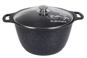 KUKMARA Кастрюля 8л с антипригарным покрытием (темный мрамор) со стеклянной крышкой кмт82-1а