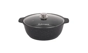 KUKMARA Кастрюля-жаровня 4л с антипригарным покрытием (темный мрамор) со стеклянной крышкой жмт42а