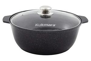 KUKMARA Кастрюля-жаровня 5л диаметром 28см со стеклянной крышкой, АП (темный мрамор) жмт528а