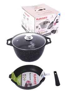 KUKMARA Набор кухонной посуды №6 с антипригарным покрытием, линия Мраморная (темный мрамор): кмт42а, смт24 нкп06мт