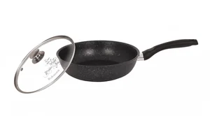 Кукмара Сковорода 24/6 см с антипригарным покрытием (темный мрамор) с ручкой и стеклянной крышкой смт24603а