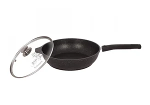 Кукмара Сковорода 24/6 см с антипригарным покрытием (темный мрамор), со съемной ручкой и стеклянной крышкой смт24604а