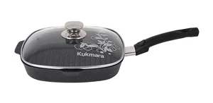 Кукмара Сковорода-гриль квадратная 26 x 26 см с антипригарным покрытием (темный мрамор) со съемной ручкой сгкмт262а