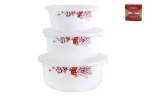 Коралл Набор салатников 3шт.ПионHDW-3B-Decal No.60 с крышк.