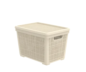 Альт-платс Плетёная корзина для хранения с крышкой Лён 22л (400×284×264мм) (слоновая кость) АП 452