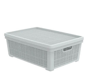 Альт-платс Плетёная корзина для хранения с крышкой Лён 35л (568×400×203мм) (серый) АП 476