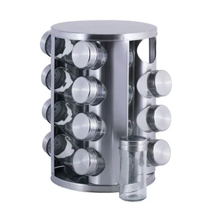 Kamille Набор ёмкостей для специй КМ-7040 (16 шт.) на круглой подставке из нержавеющей стали