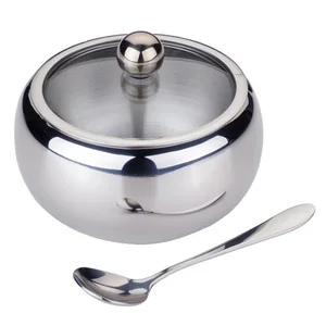 Kamille Сахарница 460 мл. из нержавеющей стали KM-7002 с ложечкой и крышкой