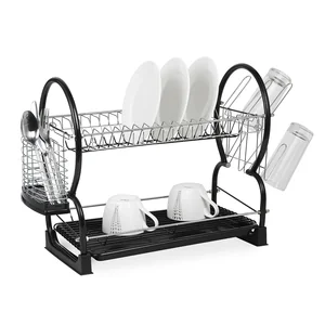 Kamille Сушилка для посуды двухъярусная черная KM-0765B (55х24,5х37 см)