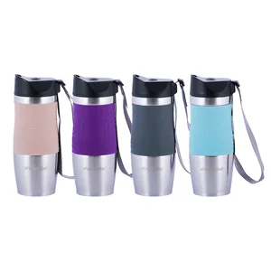 Kamille Термокружка 380 мл. из нержавеющей стали KM-2052 с TPR-вставкой и ремешком