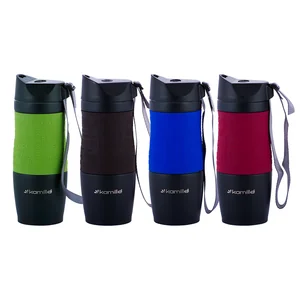 Kamille Термокружка 380 мл. из нержавеющей стали KM 2052A с TPR-вставкой и ремешком