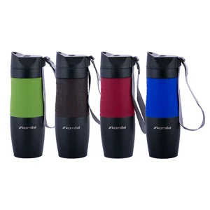 Kamille Термокружка 480 мл. из нержавеющей стали KM-2067 с TPR-вставкой и ремешком