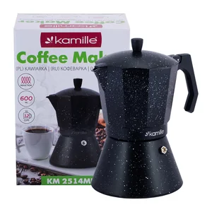 Kamille Кофеварка гейзерная 600 мл. (12 порций) из алюминия с индукционным дном КМ-2514MR (черный мрамор)
