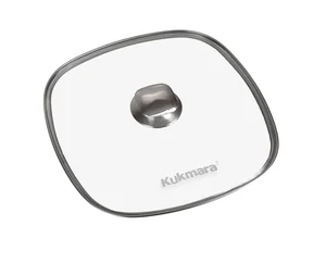 KUKMARA Крышка стеклянная квадратная 26 см, с ободом и ручкой из нерж. стали, деколь серая с26-2т112