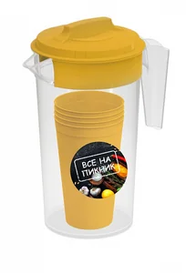 ПОЛИМЕРБЫТ Набор ВСЕ на ПИКНИК = Кувшин 1,2л + 4 Стакана 0,4л 14811