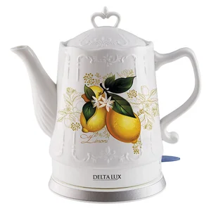 DELTA Чайник электрический 1500 Вт, 1,5 л, корпус из фарфора LUX DE-1010 Лимоны
