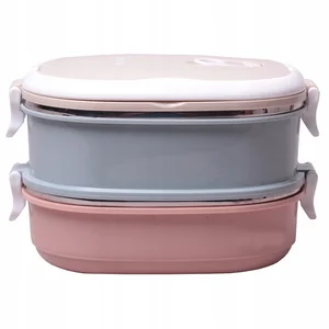 Kamille Ланч бокс двойной 1400 мл. КМ 2125 (пластик, нержавеющая сталь)