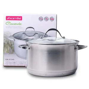 Kamille Кастрюля 6,5 л. из нержавеющей стали с крышкой KM-4724S (d24х14,5 см) с 7-слойным дном