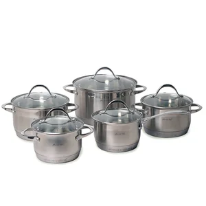 Kamille Набор посуды 10 предметов KM 4710S из нержавеющей стали (ковш 1,8 л; кастрюли 1,8 л; 2,3 л; 3,3 л; 5,8 л; 7-слойное дно)