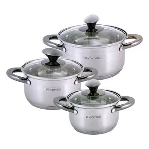 Kamille Набор кастрюль 6 предметов KM 4926 (1 л; 1,5 л; 2 л.) из нержавеющей стали с черными ручками
