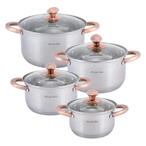 Kamille Набор кастрюль 8 предметов KM 4937 (1,5 л; 2 л; 3 л; 5 л.) из нержавеющей стали с ручками под медь